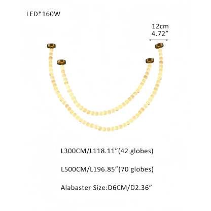 Modern LED Natural Alabaster Globes Beads Hanging Chandelier Indoor Lighting Fixture - 112 globes - L300+L500CM/L118"+L197"Warm Light (3000K)Brass + Whitewinglightingus