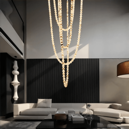 Modern LED Natural Alabaster Globes Beads Hanging Chandelier Indoor Lighting Fixture - 209 globes - L100+L200+L300+L400+L500CM/L40"+L80"+L118"+L157"+L197"Neutral Light (4000K)Brass + Whitewinglightingus