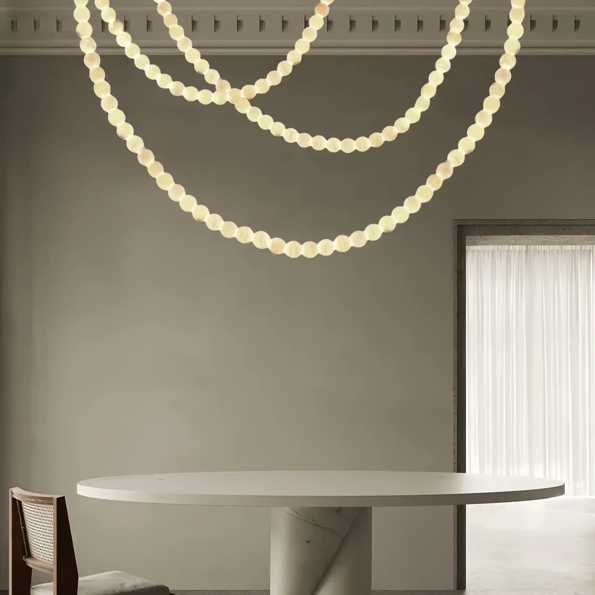 Modern LED Natural Alabaster Globes Beads Hanging Chandelier Indoor Lighting Fixture - 125 globes - L100+L300+L500CM/L40"+L118"+L197"Neutral Light (4000K)Black + Whitewinglightingus