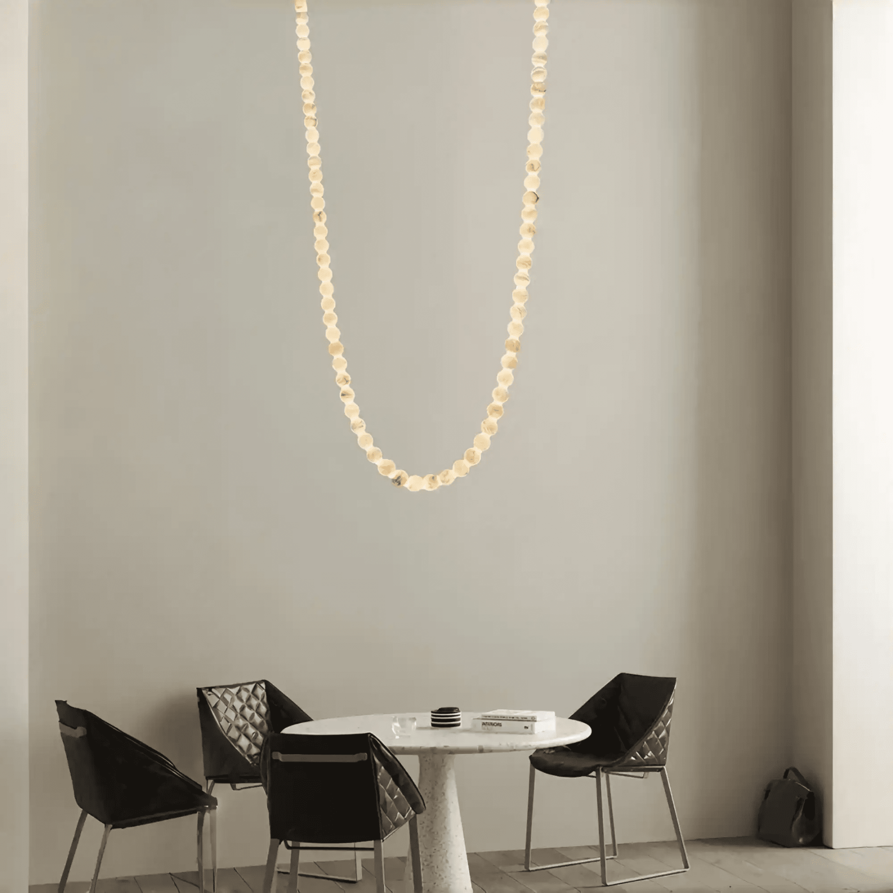 Modern LED Natural Alabaster Globes Beads Hanging Chandelier Indoor Lighting Fixture - 70 globes - L500CM/L197"Warm Light (3000K)Black + Whitewinglightingus