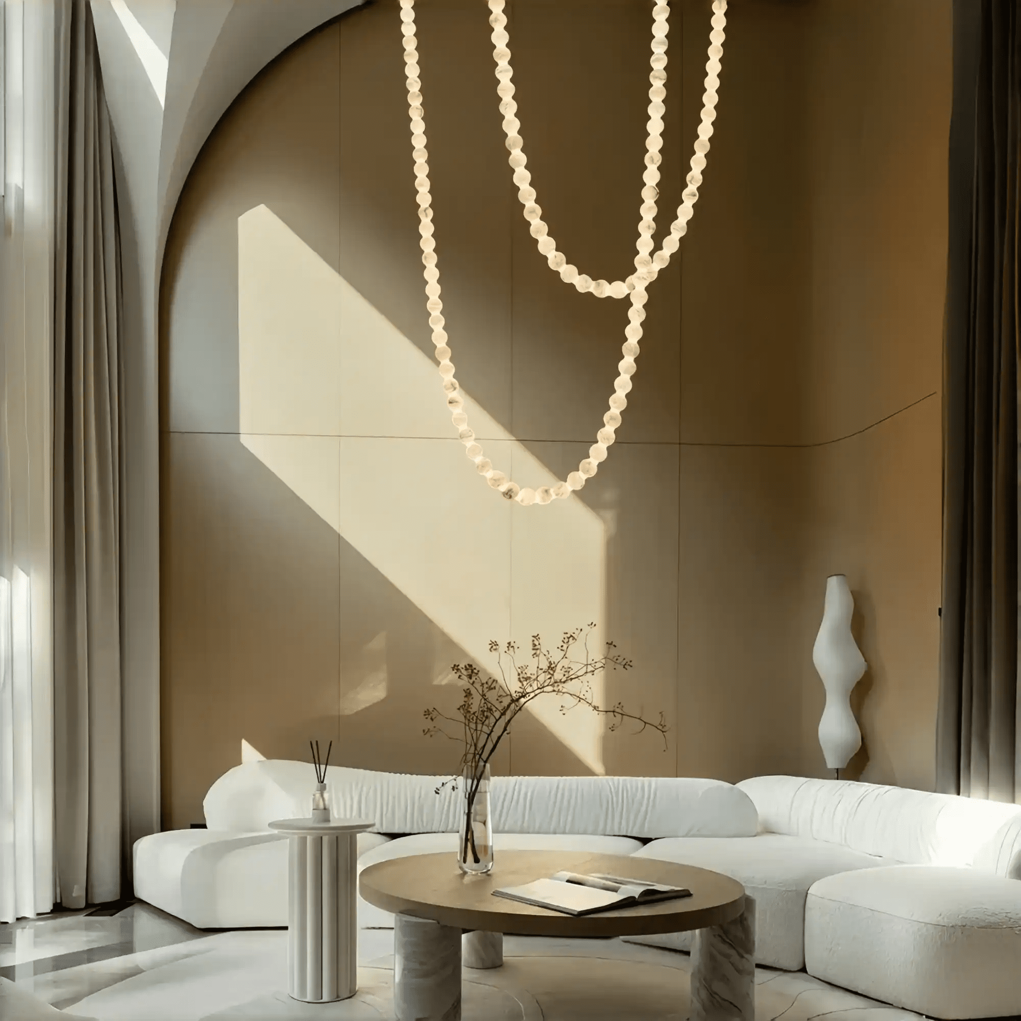 Modern LED Natural Alabaster Globes Beads Hanging Chandelier Indoor Lighting Fixture - 112 globes - L300+L500CM/L118"+L197"Neutral Light (4000K)Brass + Whitewinglightingus