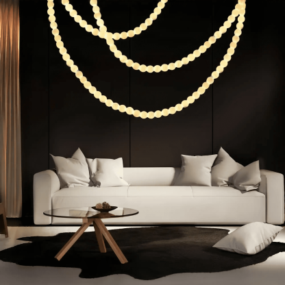 Modern LED Natural Alabaster Globes Beads Hanging Chandelier Indoor Lighting Fixture - 125 globes - L100+L300+L500CM/L40"+L118"+L197"Cool Light (6000k)Black + Whitewinglightingus