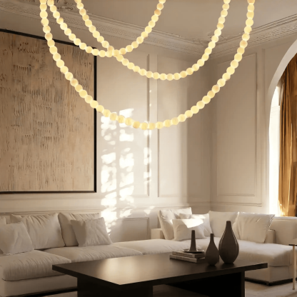 Modern LED Natural Alabaster Globes Beads Hanging Chandelier Indoor Lighting Fixture - 125 globes - L100+L300+L500CM/L40"+L118"+L197"Cool Light (6000k)Brass + Whitewinglightingus