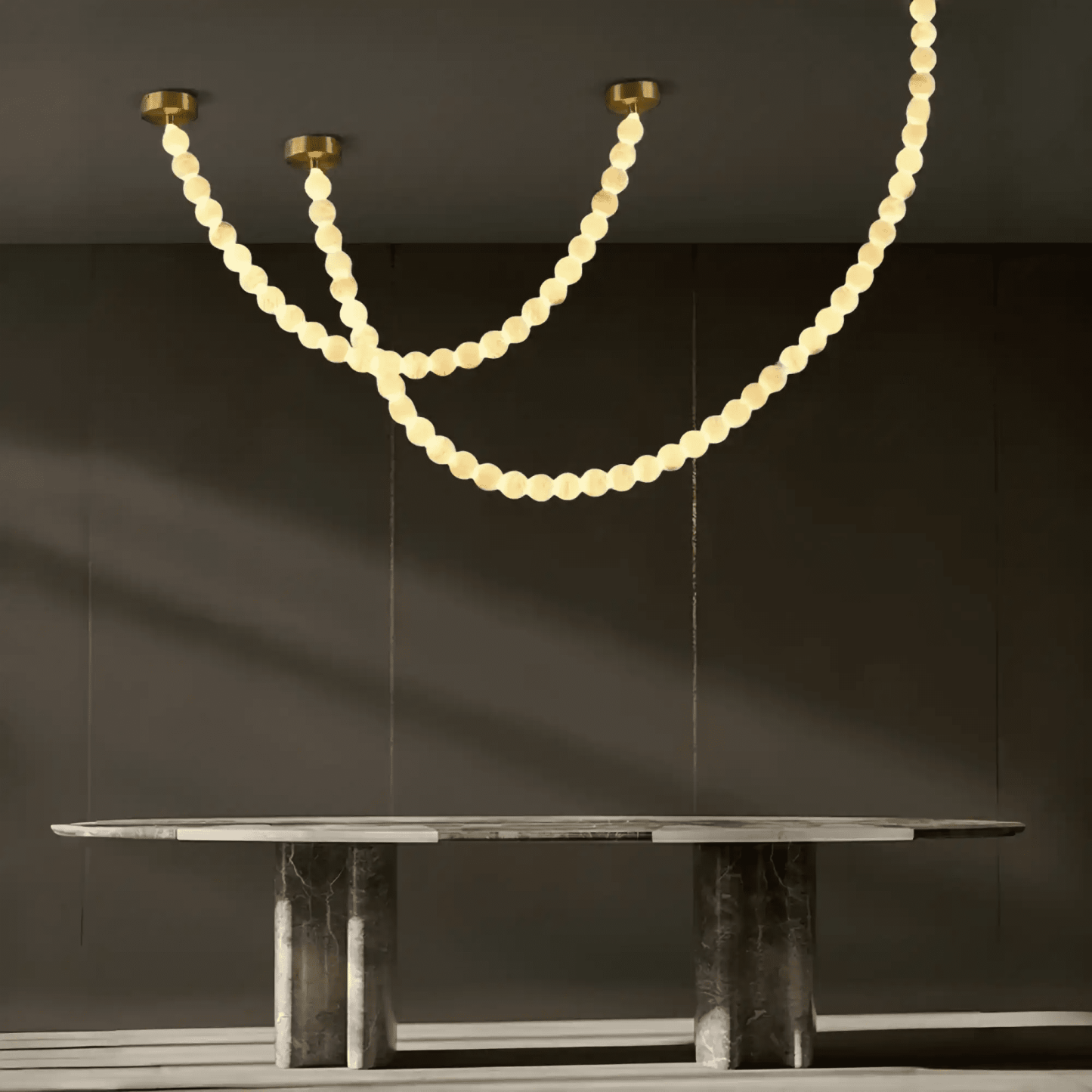 Modern LED Natural Alabaster Globes Beads Hanging Chandelier Indoor Lighting Fixture - 112 globes - L300+L500CM/L118"+L197"Warm Light (3000K)Black + Whitewinglightingus