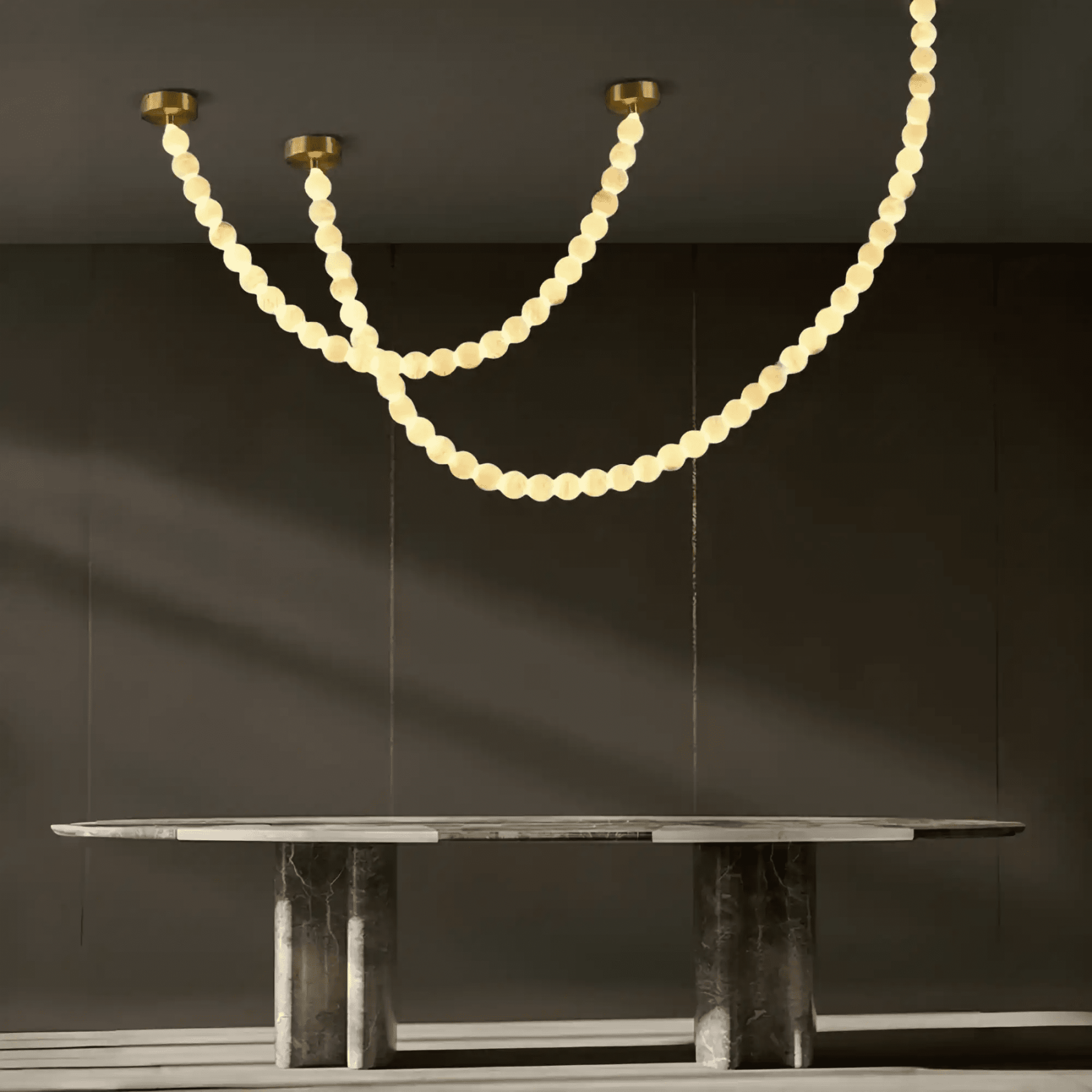 Modern LED Natural Alabaster Globes Beads Hanging Chandelier Indoor Lighting Fixture - 112 globes - L300+L500CM/L118"+L197"Warm Light (3000K)Black + Whitewinglightingus
