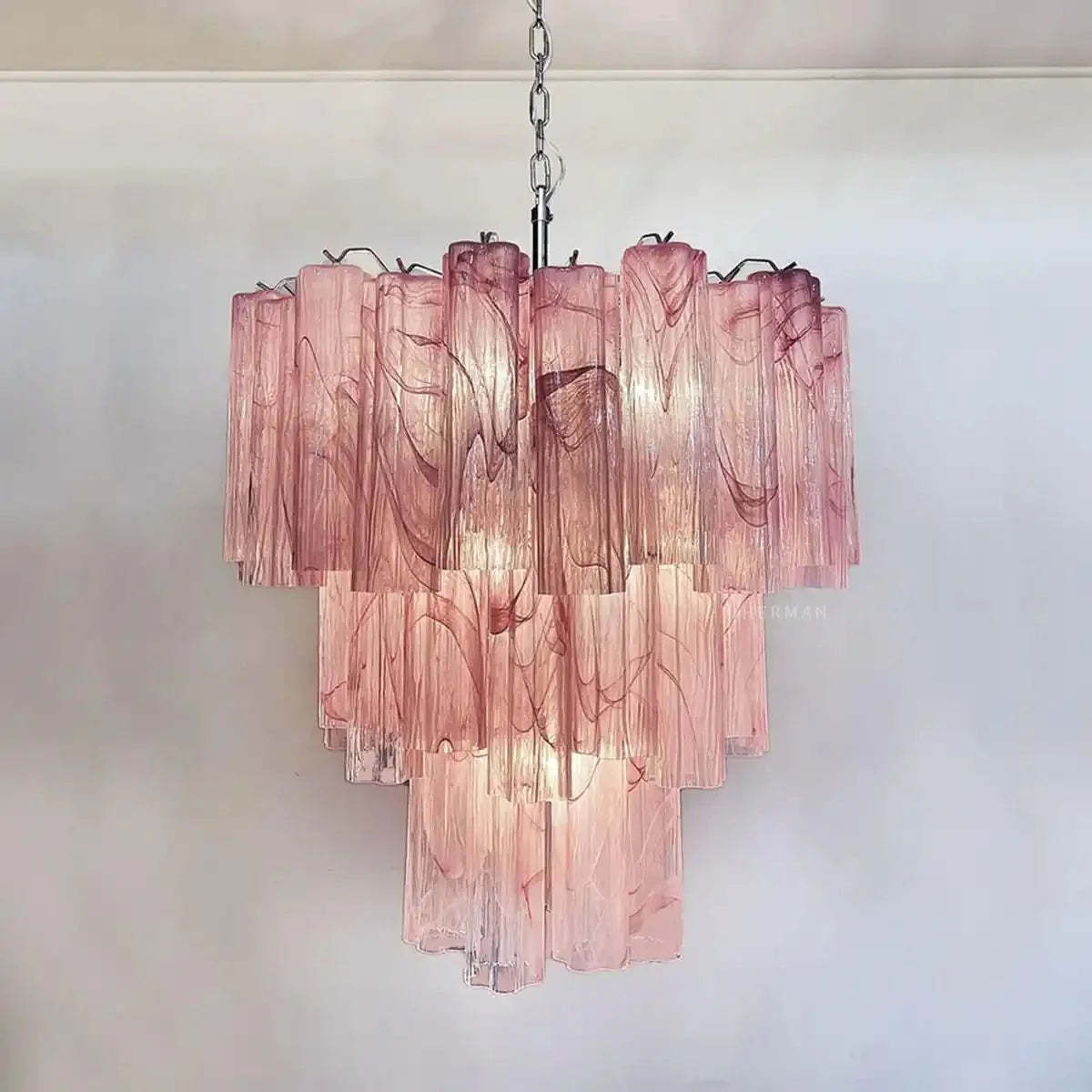 Murano Chandelier – 48 tubes – Alabaster Pink - winglightingus