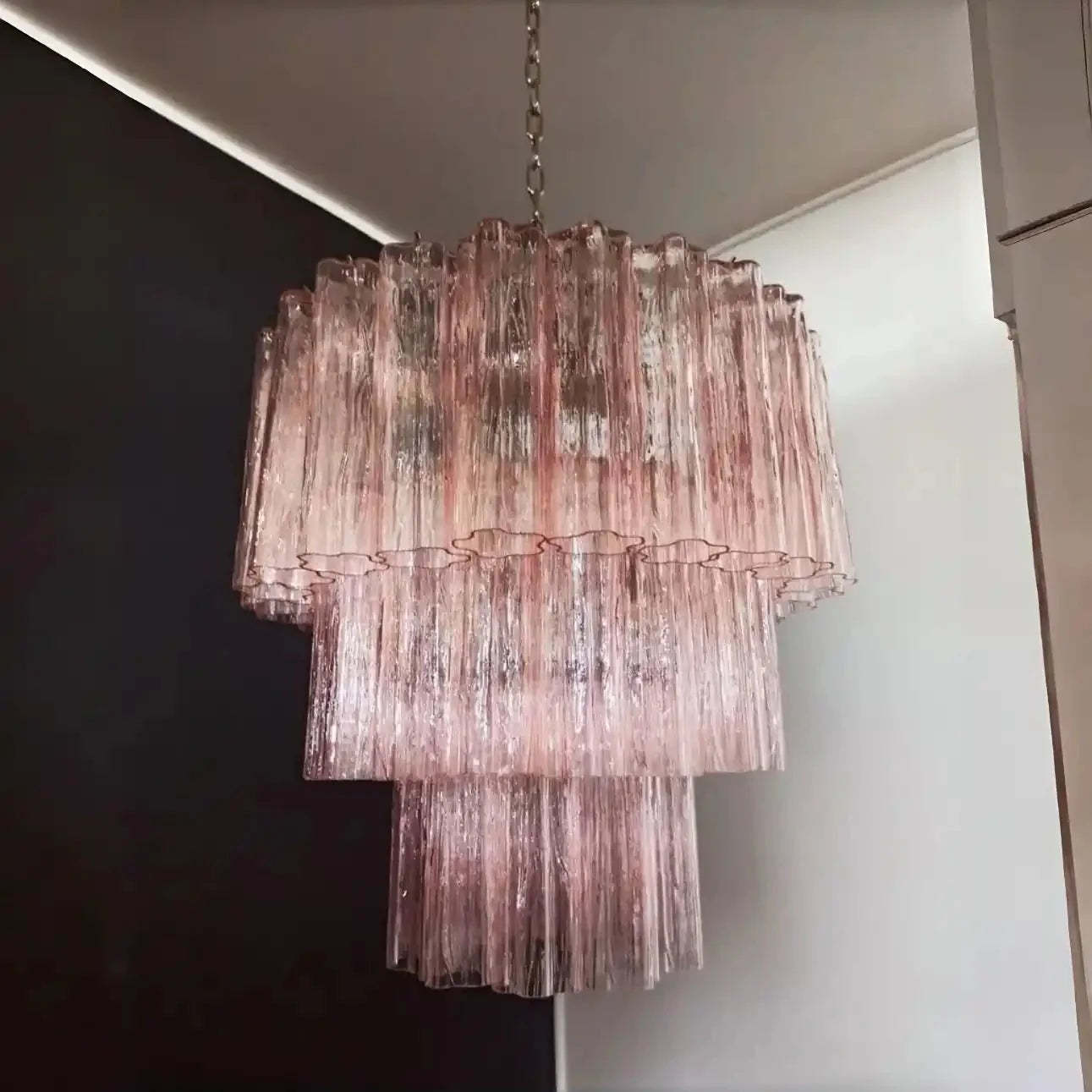 Murano Chandelier – 48 tubes – Alabaster Pink - winglightingus