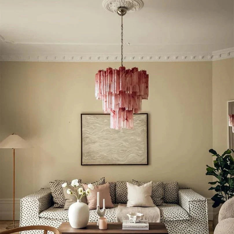 Murano Chandelier – 48 tubes – Alabaster Pink - winglightingus