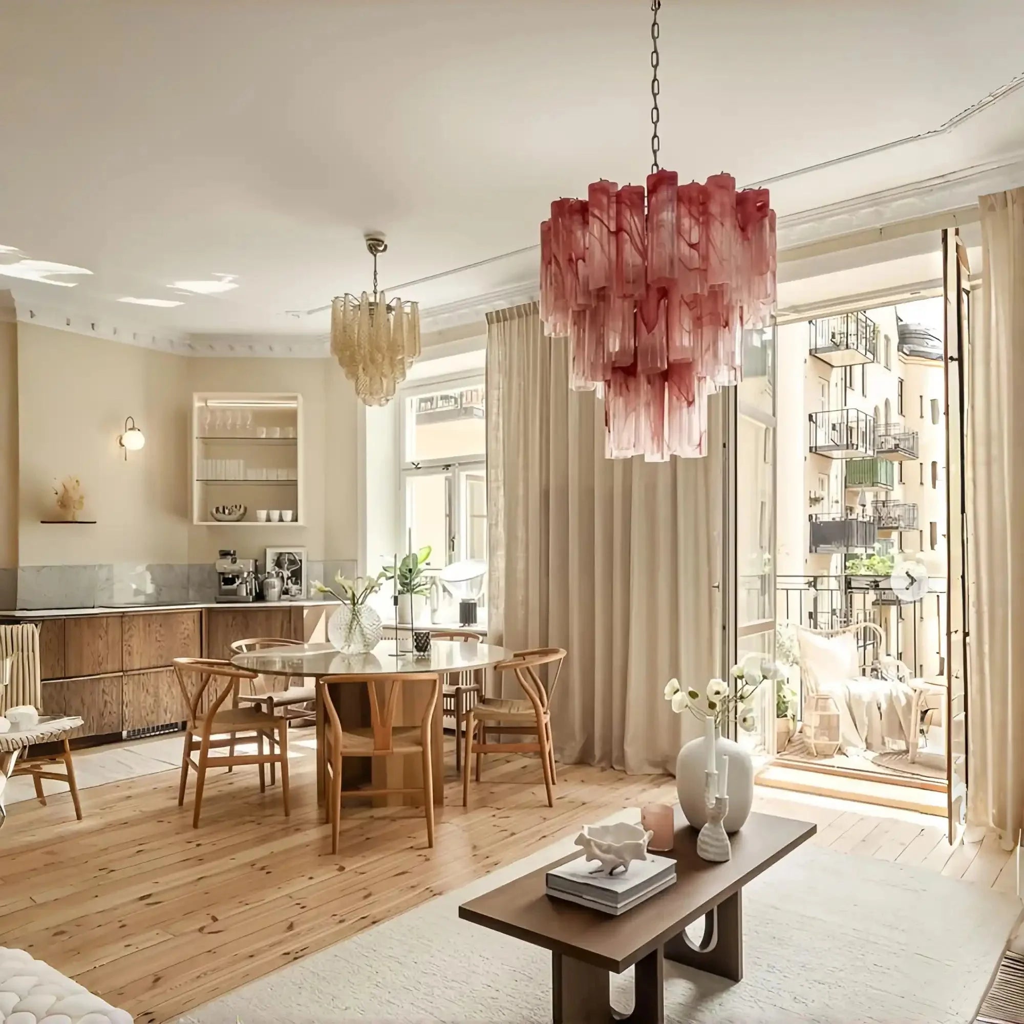 Murano Chandelier – 48 tubes – Alabaster Pink - winglightingus