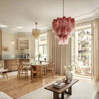 Murano Chandelier – 48 tubes – Alabaster Pink - winglightingus