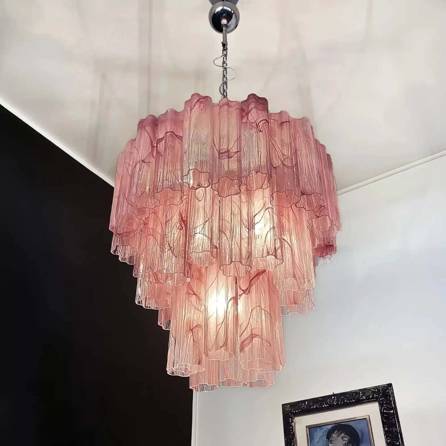 Murano Chandelier – 48 tubes – Alabaster Pink - winglightingus