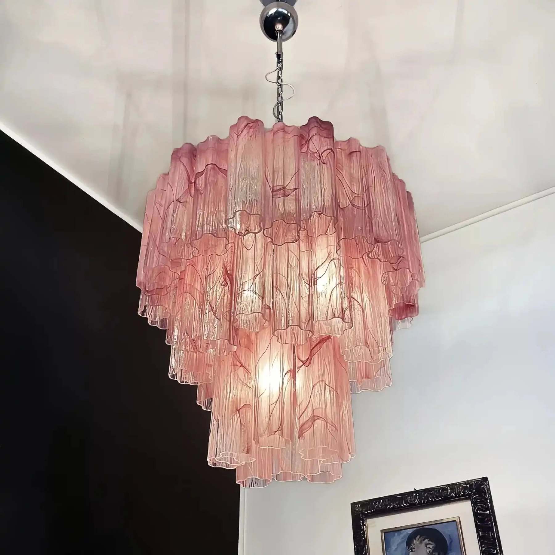 Murano Chandelier – 48 tubes – Alabaster Pink - winglightingus