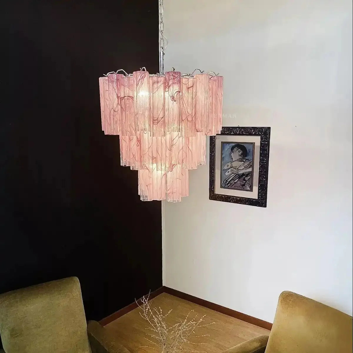 Murano Chandelier – 48 tubes – Alabaster Pink - winglightingus