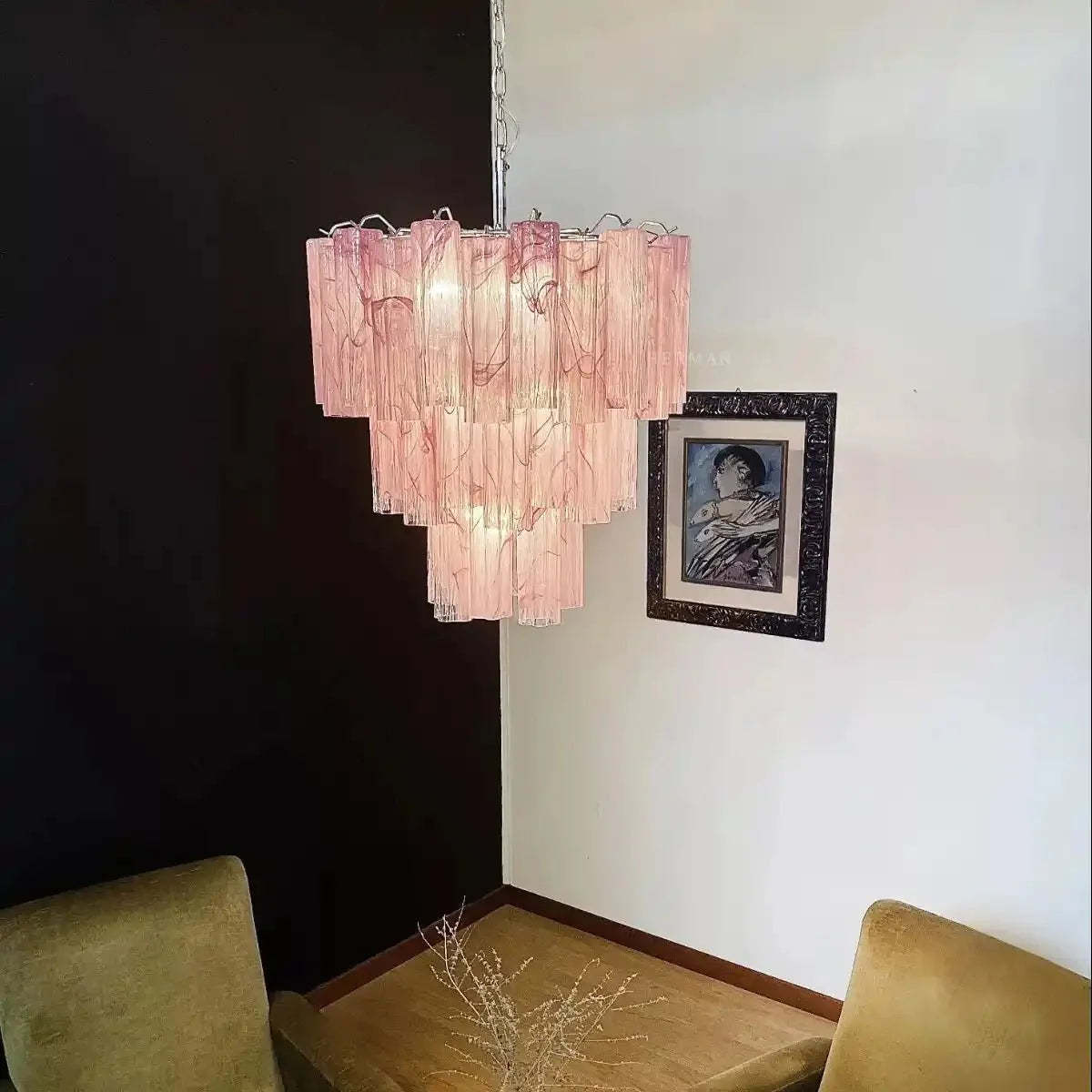 Murano Chandelier – 48 tubes – Alabaster Pink - winglightingus