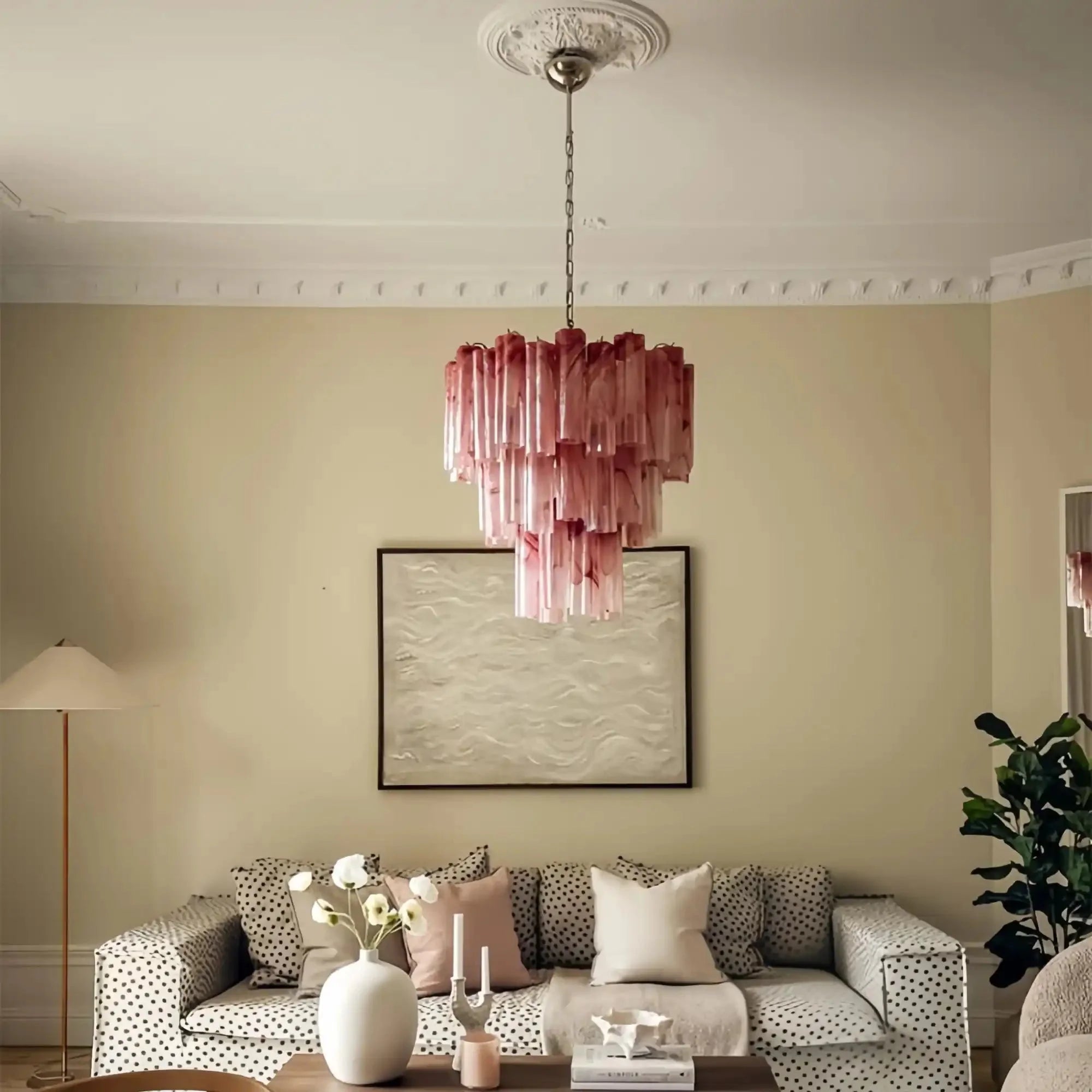 Murano Chandelier – 48 tubes – Alabaster Pink - winglightingus