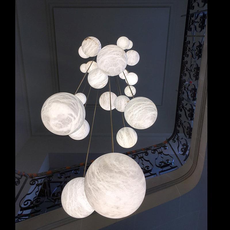 Nami Alabaster Sphere Staircase Chandelier,Multi Pendant Light-chandeliers for dining room,chandeliers for stairways,chandeliers for foyer,chandeliers for bedrooms,chandeliers for kitchen,chandeliers for living room-18 Balls-winglightingus