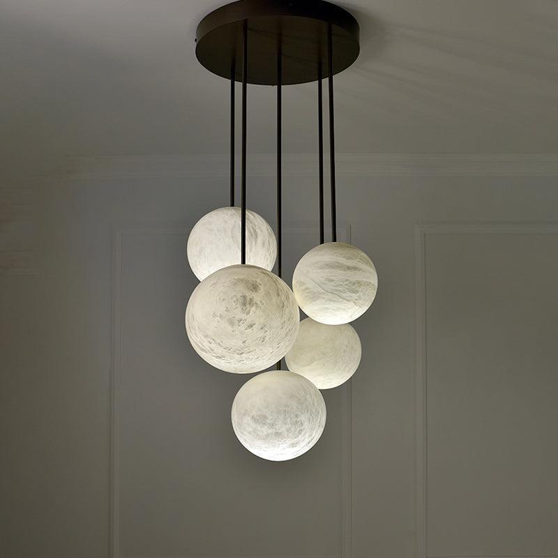Nami Alabaster Sphere Staircase Chandelier,Multi Pendant Light-chandeliers for dining room,chandeliers for stairways,chandeliers for foyer,chandeliers for bedrooms,chandeliers for kitchen,chandeliers for living room-5 Balls-winglightingus