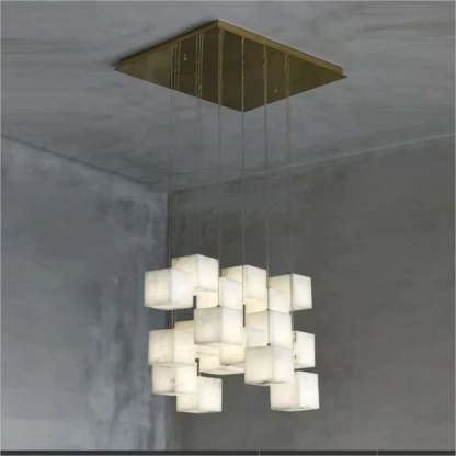 Olive Alabaster Cubic Round Pendant For Dining Table, Staircase Chandeliers Kevin Studio Inc 18-Light