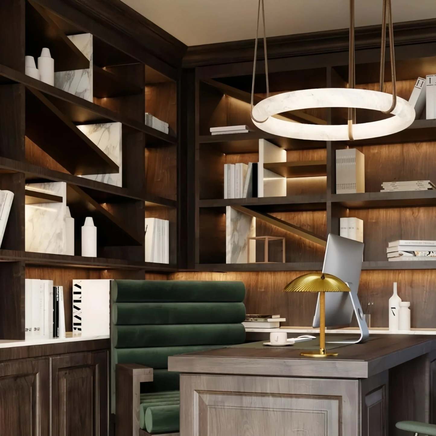 Oslo L1P Pendant Alabaster Chandelier, Halo Ring Chandelier With canopy Over Dining Table-Chandelier-45'' D Single Ring-winglightingus