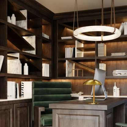 Oslo L1P Pendant Alabaster Chandelier, Halo Ring Chandelier With canopy Over Dining Table-Chandelier-45'' D Single Ring-winglightingus