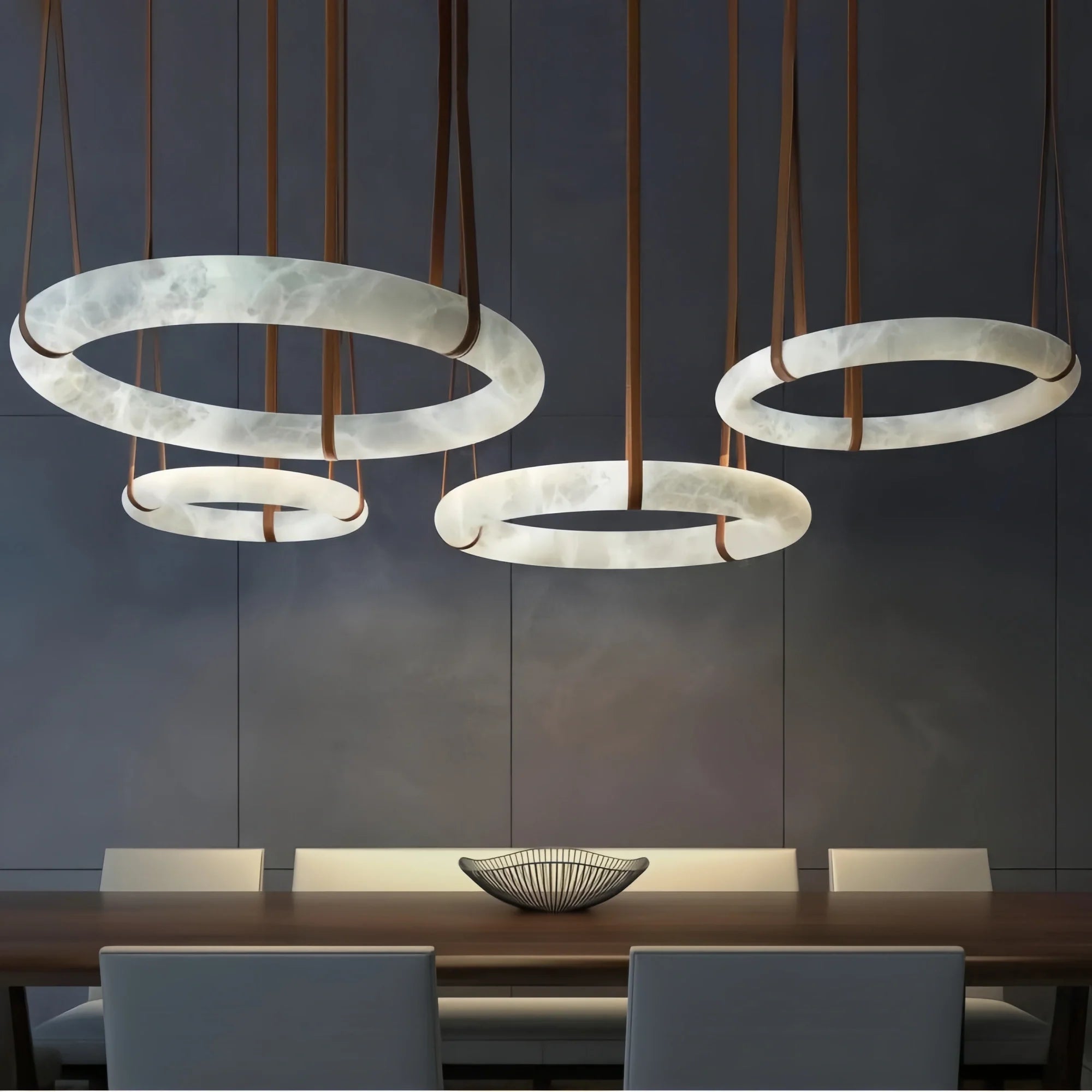 Oslo L1P Pendant Alabaster Chandelier, Halo Ring Chandelier With canopy Over Dining Table-Chandelier-39.4" D Single Ring-winglightingus