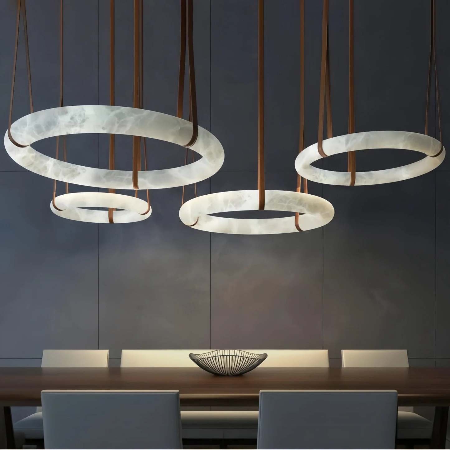Oslo L1P Pendant Alabaster Chandelier, Halo Ring Chandelier With canopy Over Dining Table-Chandelier-39.4" D Single Ring-winglightingus