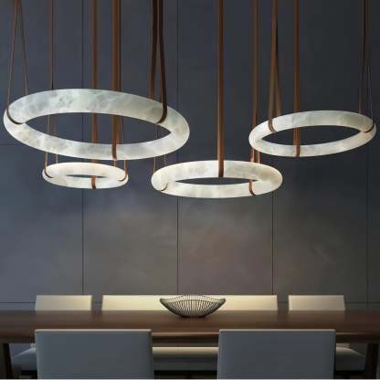 Oslo L1P Pendant Alabaster Chandelier, Halo Ring Chandelier With canopy Over Dining Table-Chandelier-39.4" D Single Ring-winglightingus