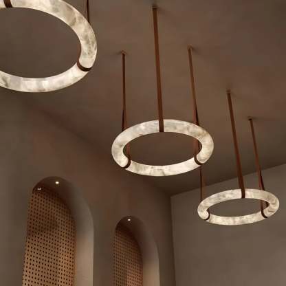 Oslo L1P Pendant Alabaster Chandelier, Halo Ring Chandelier With canopy Over Dining Table-Chandelier-31.5" D Single Ring-winglightingus
