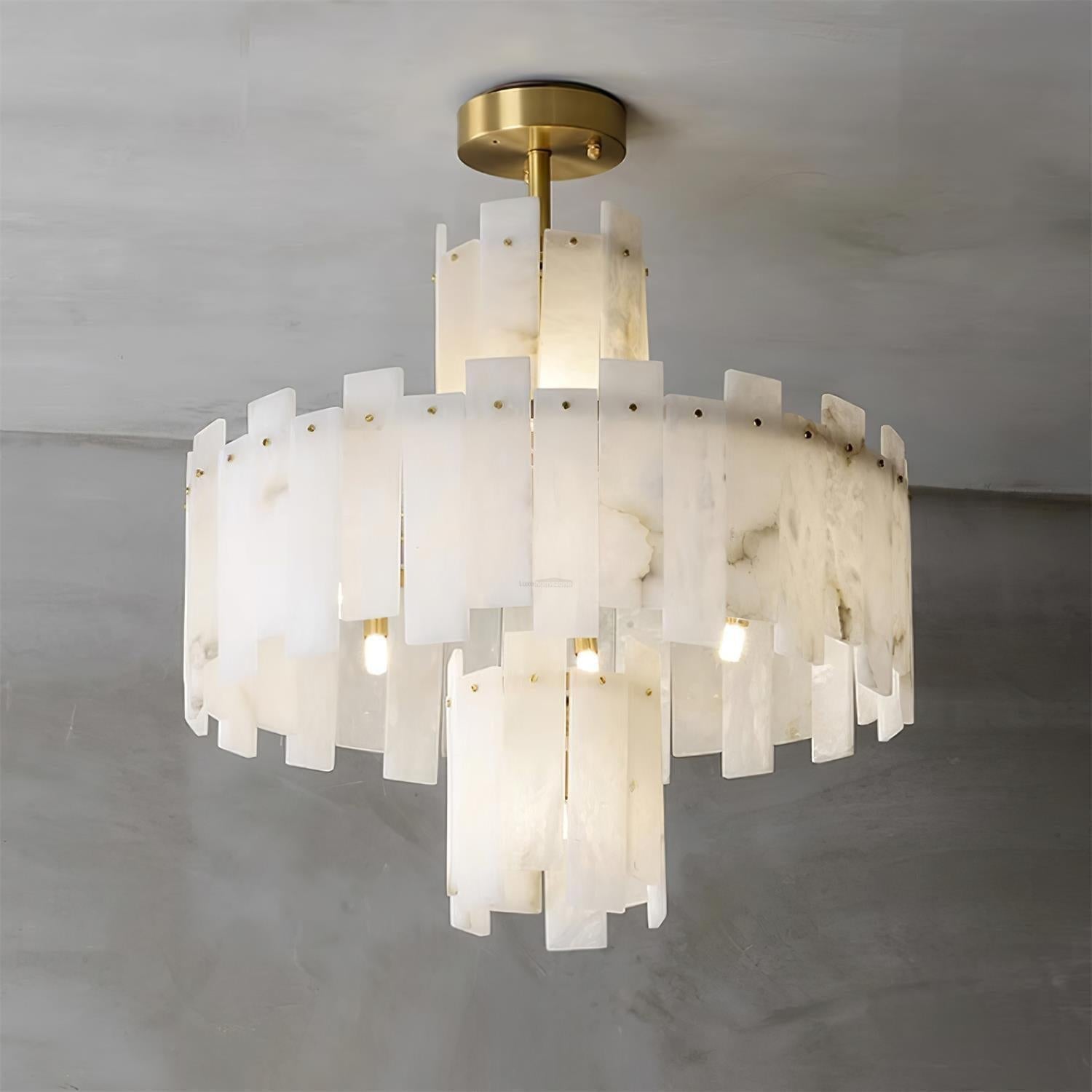 Regina Alabaster Round Chandelier-23.6" x H 26.7" / Dia 60cm x H 68cm-Brass & White Alabaster-winglightingus