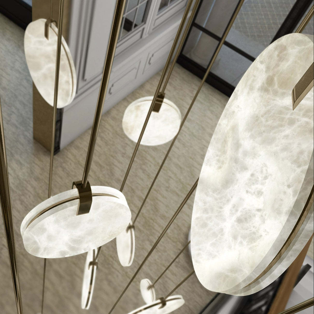 Soho Real Alabaster Disc Pendant Light, Pendant Lamp For Hallway, Staircase Pendant Light Kevinstudiolives
