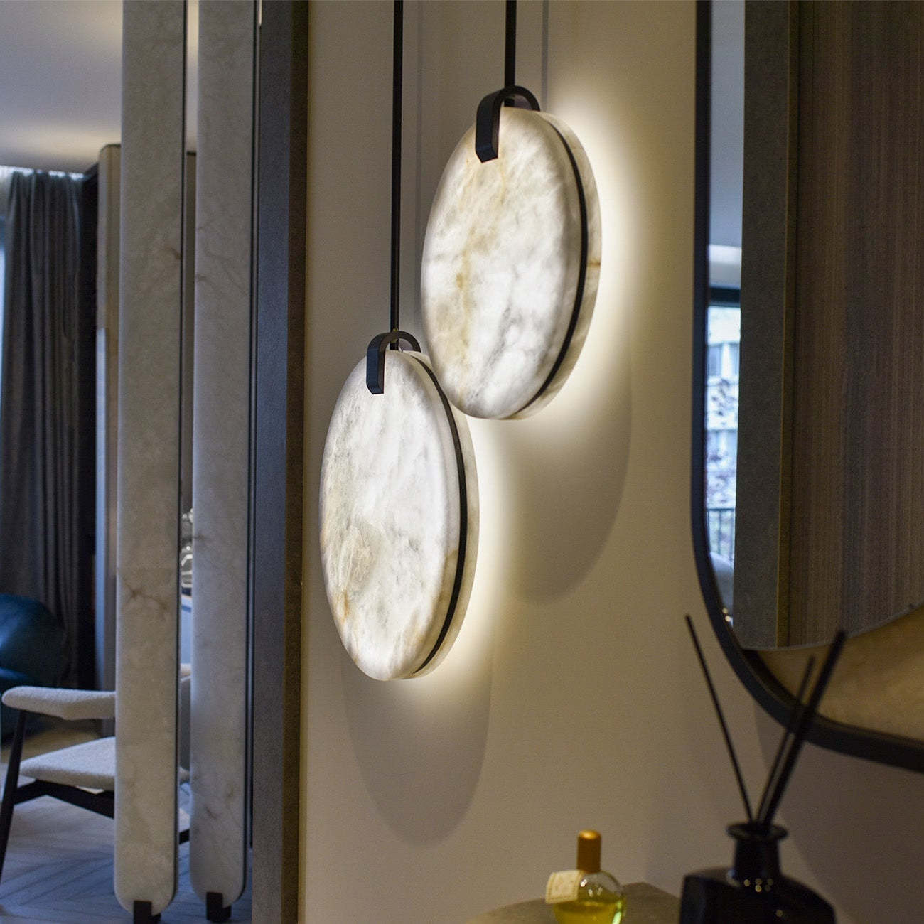Soho Real Alabaster Disc Pendant Light, Pendant Lamp For Hallway, Staircase Pendant Light Kevinstudiolives