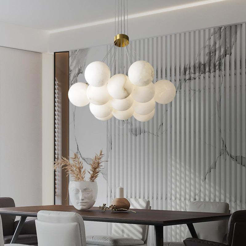 Sophie Modern  Alabaster Ball Pendant Light, Dining Room Light Chandelier Kevin Studio Inc 13 Balls