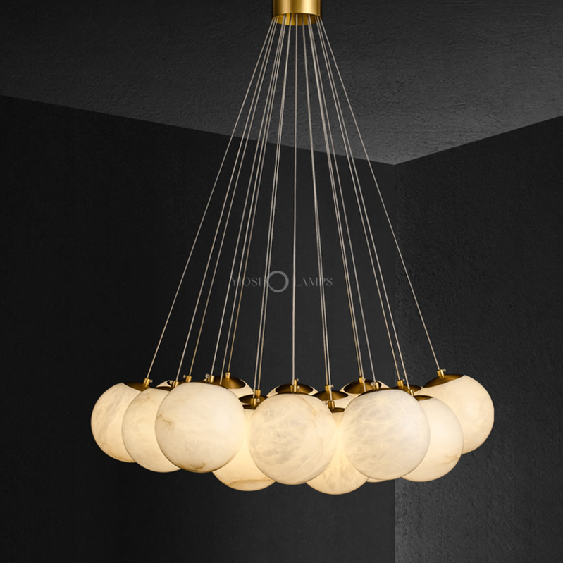 Sophie Modern  Alabaster Ball Pendant Light, Dining Room Light Chandelier Kevin Studio Inc 19 Balls