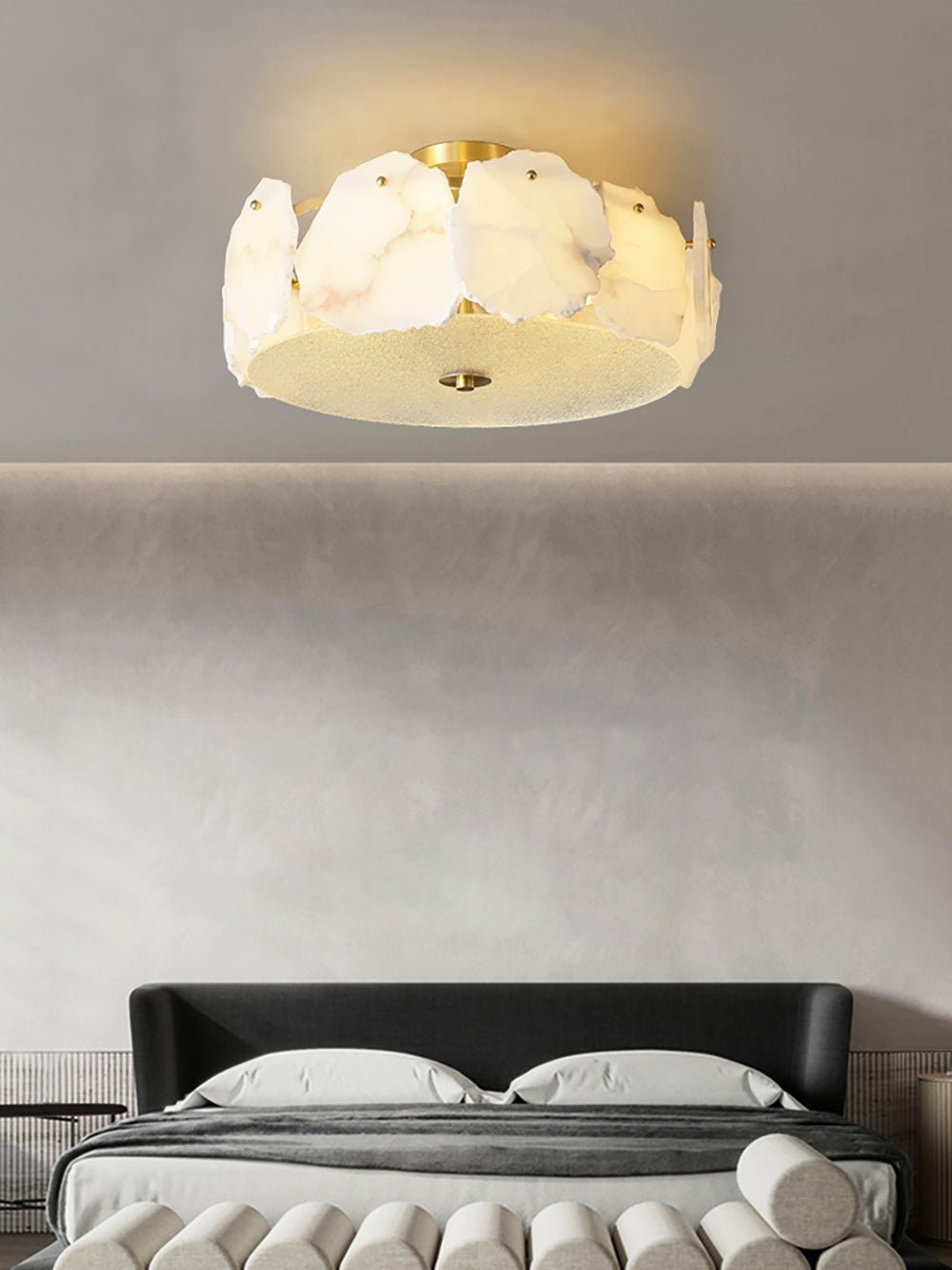 Valeria Alabaster Ceiling Lamp - ∅ 17.7″ x H 7.9″Copper & Whitewinglightingus