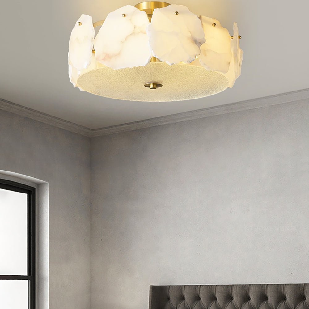 Valeria Alabaster Ceiling Lamp - ∅ 17.7″ x H 7.9″Copper & Whitewinglightingus