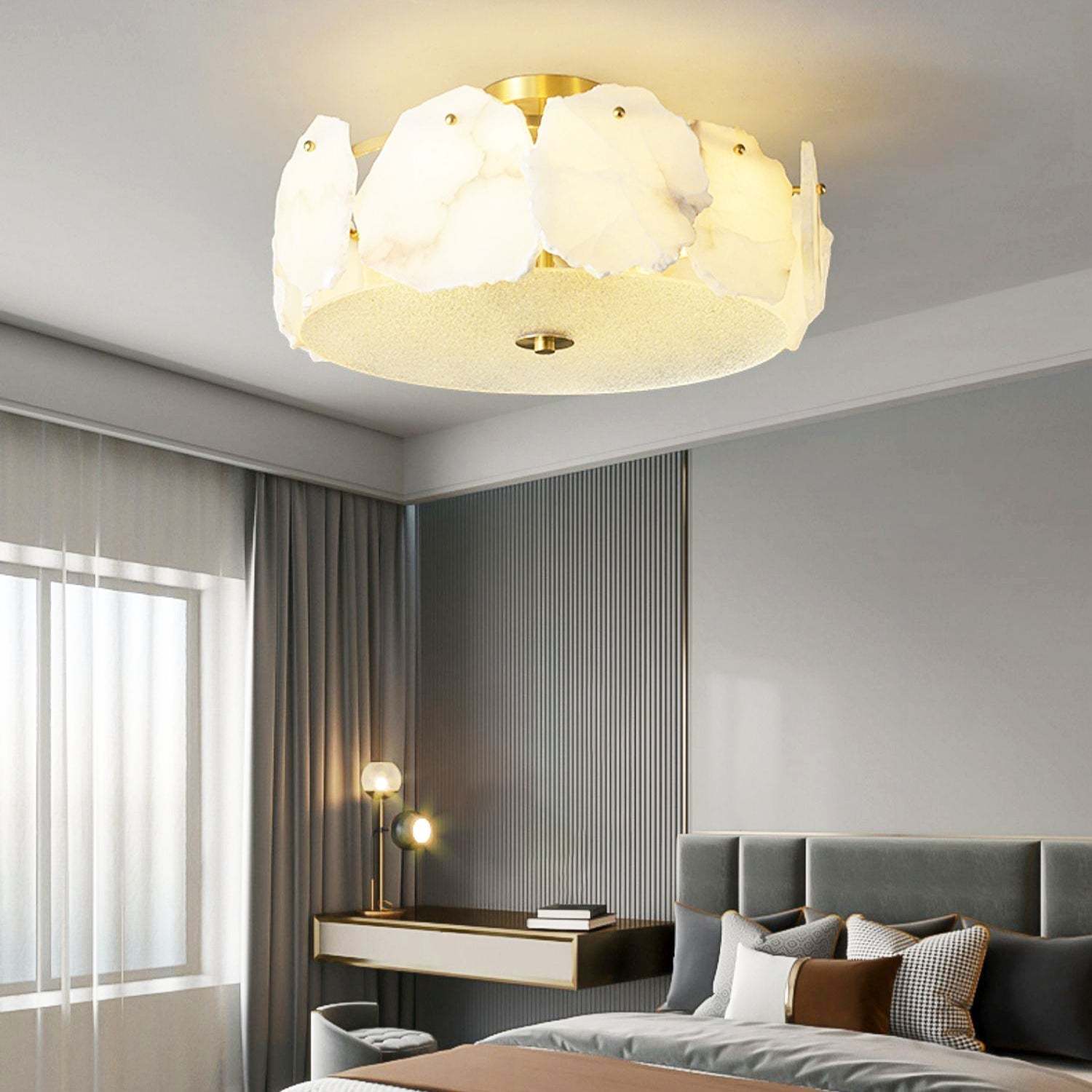 Valeria Alabaster Ceiling Lamp - ∅ 17.7″ x H 7.9″Copper & Whitewinglightingus
