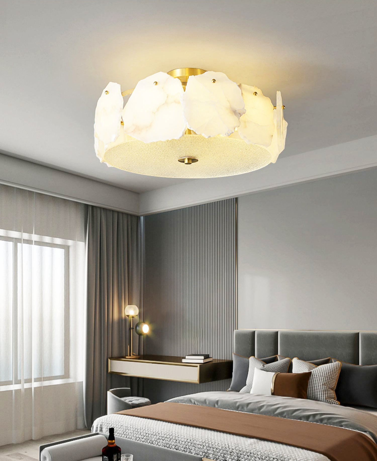 Valeria Alabaster Ceiling Lamp - ∅ 17.7″ x H 7.9″Copper & Whitewinglightingus