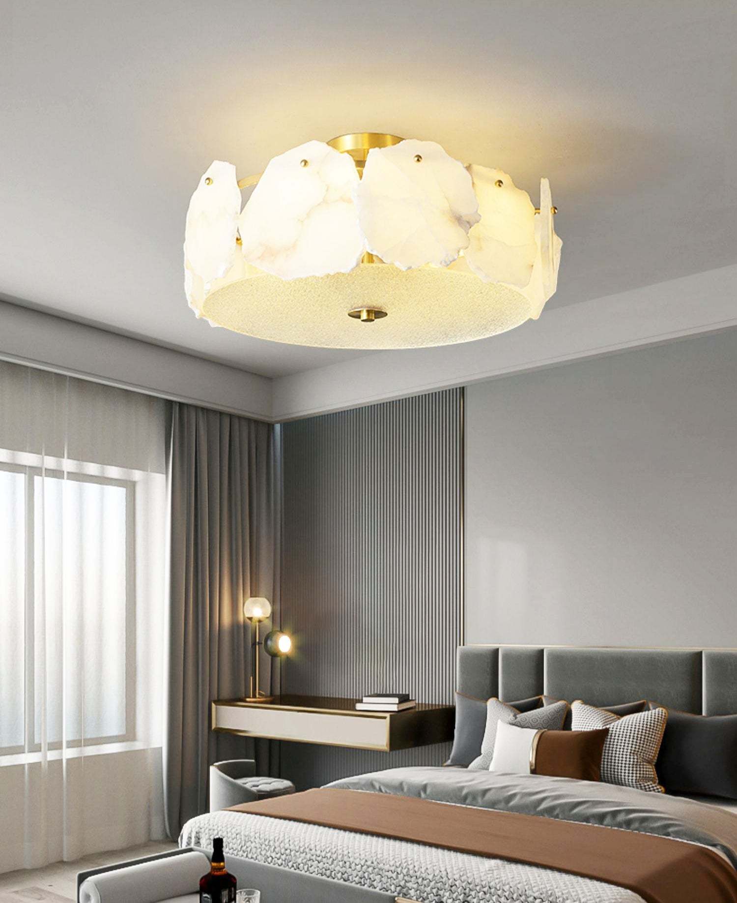 Valeria Alabaster Ceiling Lamp - ∅ 17.7″ x H 7.9″Copper & Whitewinglightingus