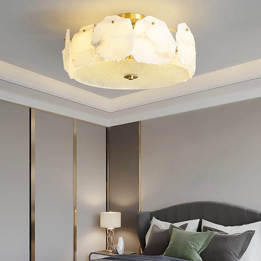 Valeria Alabaster Ceiling Lamp - ∅ 17.7″ x H 7.9″Copper & Whitewinglightingus