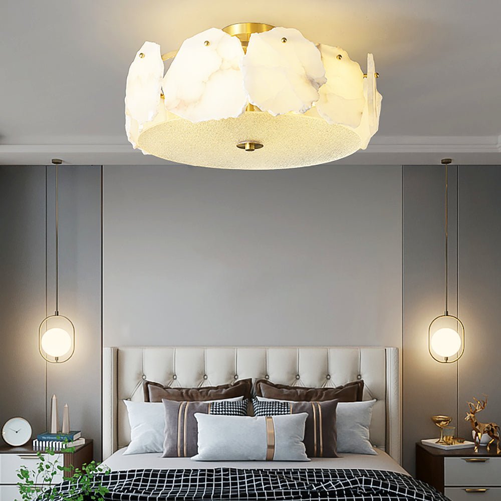 Valeria Alabaster Ceiling Lamp - ∅ 17.7″ x H 7.9″Copper & Whitewinglightingus