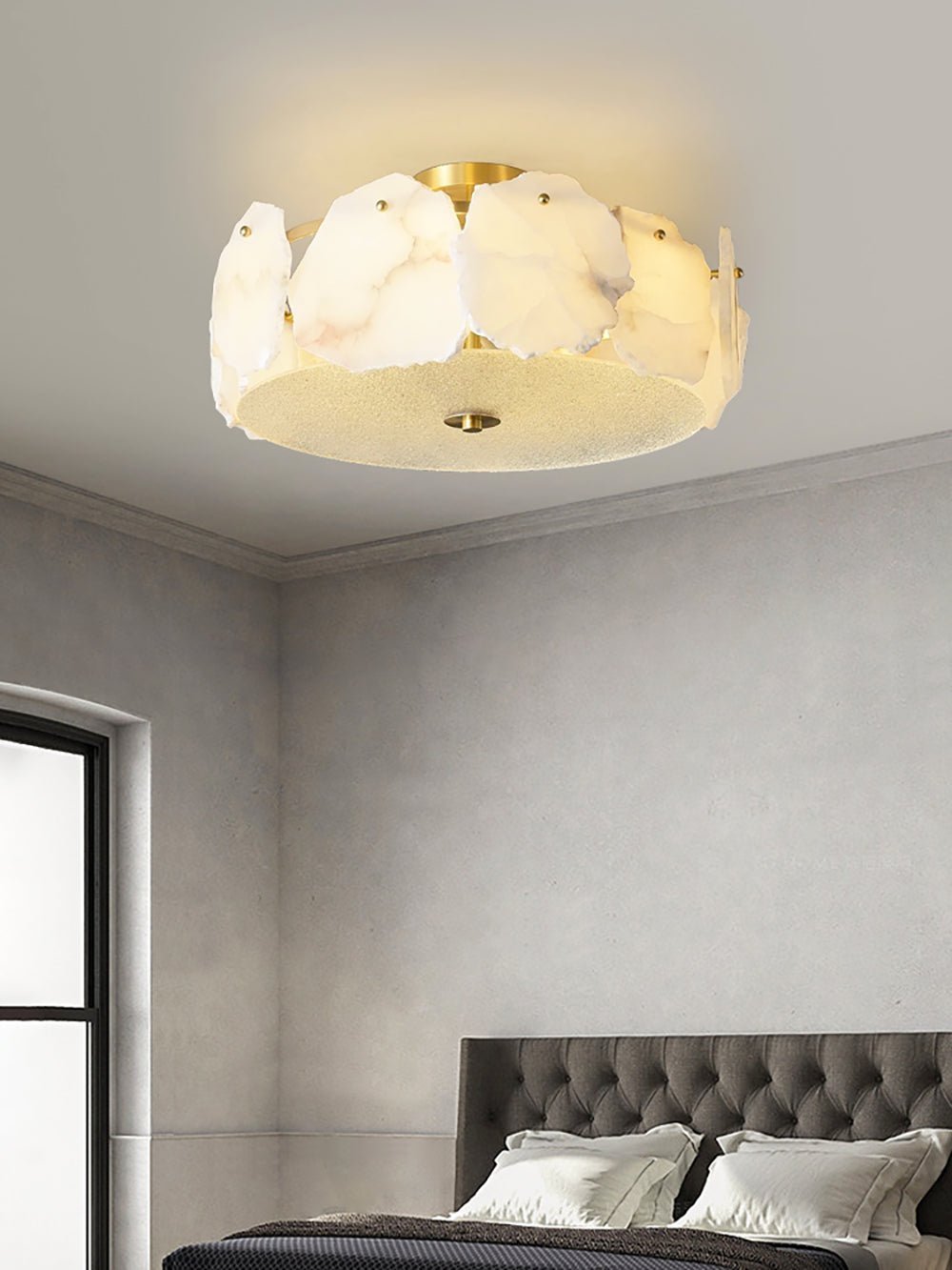 Valeria Alabaster Ceiling Lamp - ∅ 17.7″ x H 7.9″Copper & Whitewinglightingus