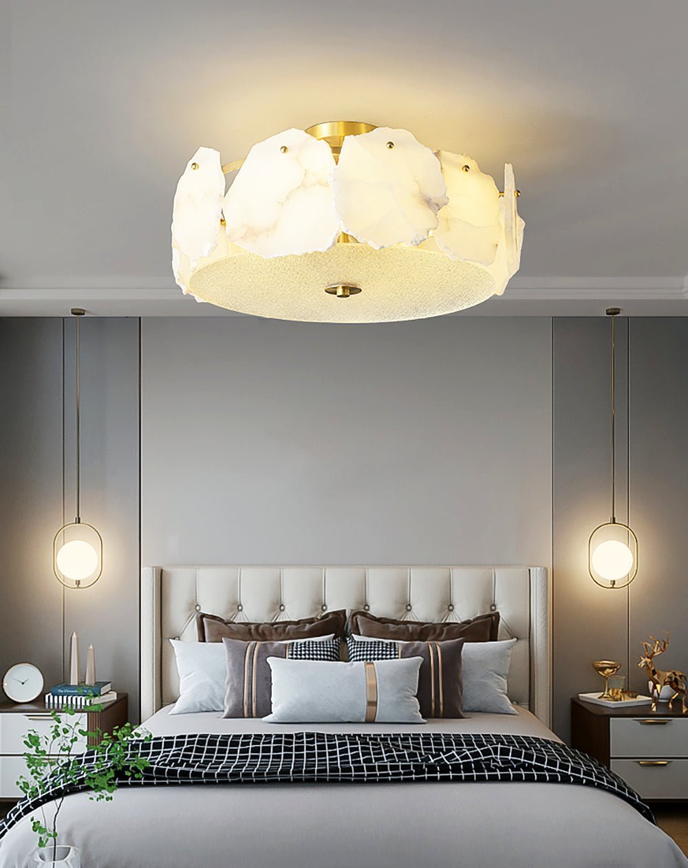 Valeria Alabaster Ceiling Lamp - ∅ 17.7″ x H 7.9″Copper & Whitewinglightingus
