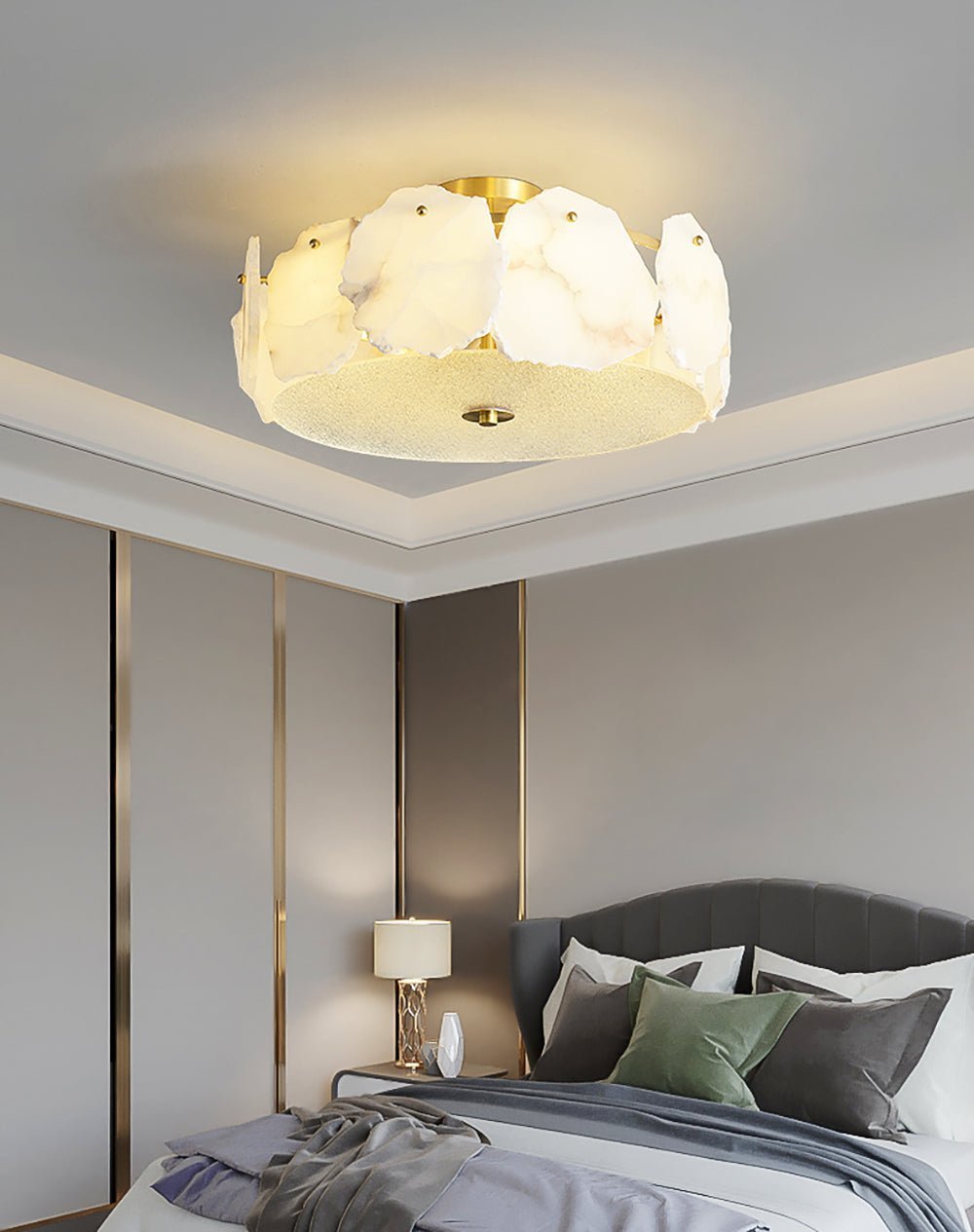 Valeria Alabaster Ceiling Lamp - ∅ 17.7″ x H 7.9″Copper & Whitewinglightingus