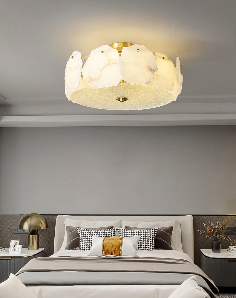 Valeria Alabaster Ceiling Lamp - ∅ 17.7″ x H 7.9″Copper & Whitewinglightingus