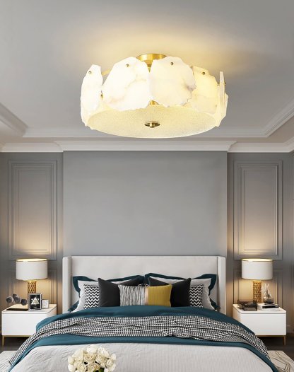Valeria Alabaster Ceiling Lamp - ∅ 17.7″ x H 7.9″Copper & Whitewinglightingus