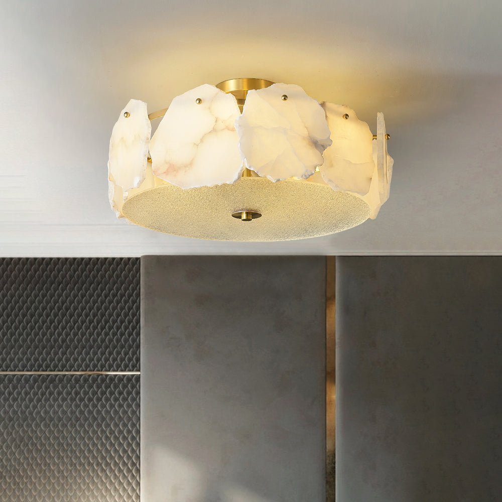Valeria Alabaster Ceiling Lamp - ∅ 17.7″ x H 7.9″Copper & Whitewinglightingus