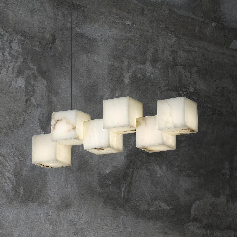 Vasilia Alabaster Cubic Pendant For Dining Table, Kitchen Island Pendant Chandeliers Kevin Studio Inc 6 LIGHTS-28.3" L