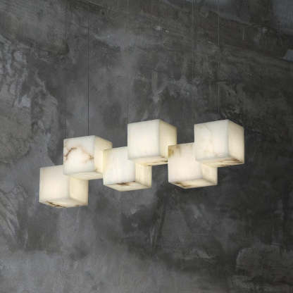 Vasilia Alabaster Cubic Pendant For Dining Table, Kitchen Island Pendant Chandeliers Kevin Studio Inc 6 LIGHTS-28.3" L