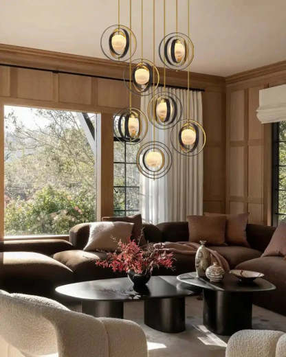 White Alabaster Round Ceiling Pendant Lamp - Gold & Bronze Rotatable Ring - winglightingus