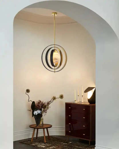 White Alabaster Round Ceiling Pendant Lamp - Gold & Bronze Rotatable Ring - winglightingus